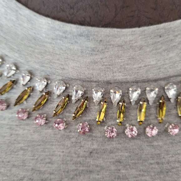 Ann Taylor Embellished Gray Sweatshirt With Gemstone Neckline Small NWT - Picture 6 of 11